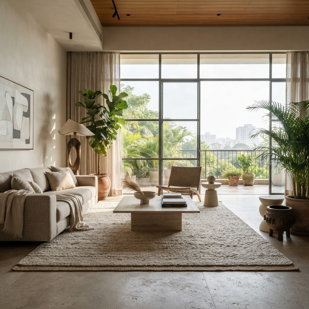 A warm, light-filled contemporary living room designed by The Legacy Studio